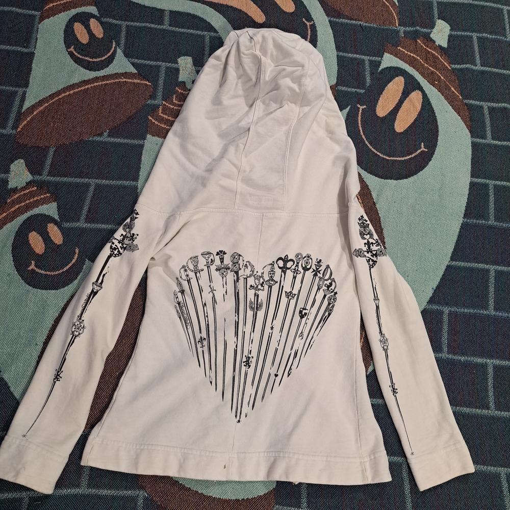🌈LAUREN MOSHI Y2K SCREEN PRINTED HEART AND SWORD HOODIE-M